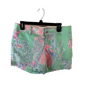 Lilly Pulitzer size 8 green seashells shorts Callahan‎ coral